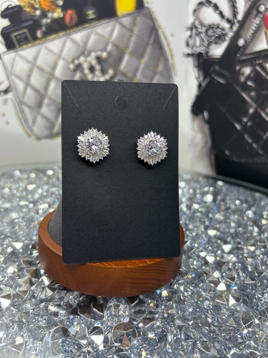 Jewelry - Silver Crystal Halo Stud Earrings NIP